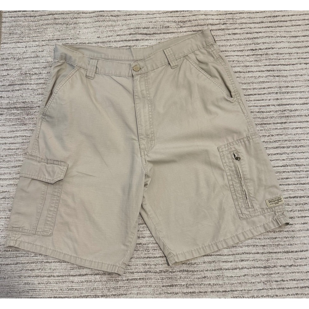 Wrangler Authentic Issue Mens Khaki Tan Ripstop Cargo Shorts Cotton Size 34